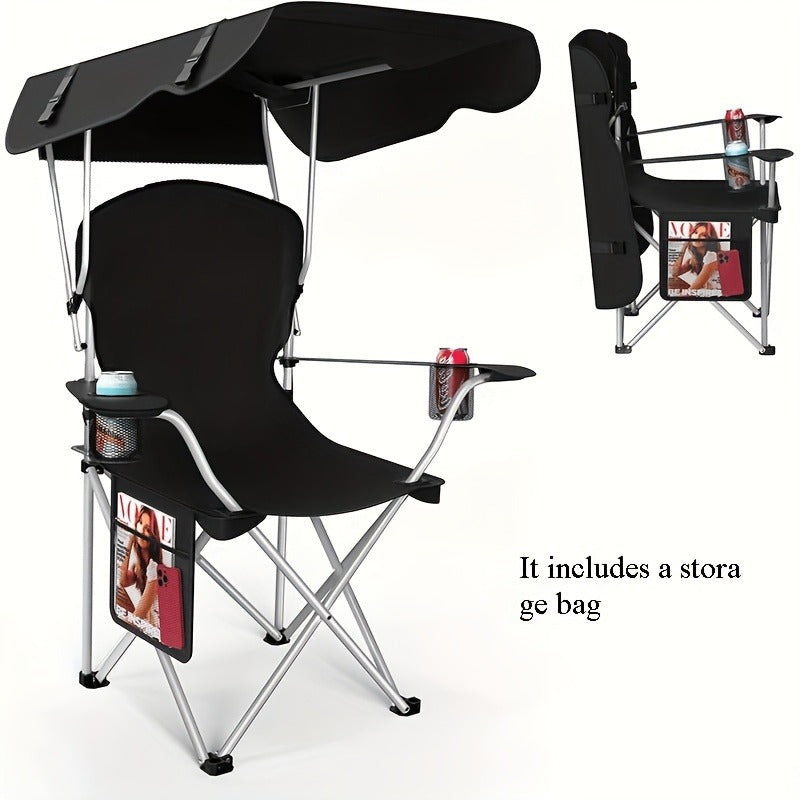 Portable Folding Camping Chair with Canopy Sun Shade 600D Oxford Fabric Outdoor Chair for Camping Beach Picnic Fishing Sports Lightweight Foldable Seat