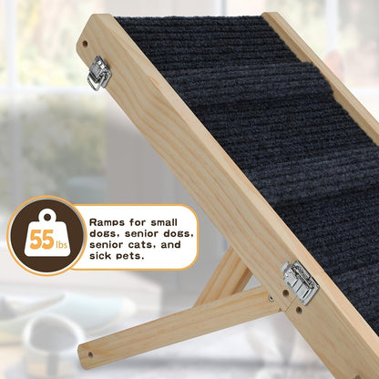 Foldable Dog Ramp for Couch & Bed – Adjustable Height 13–21 Inch, Non-Slip Pad & Wood Base, Portable Pet Stairs for Small Dogs, Puppies & Senior Dogs, Easy Carry 32in