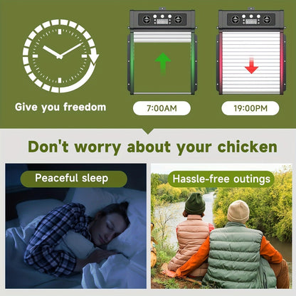 Automatic Chicken Coop Door Solar Powered – KA-200 Aluminum Alloy Auto Door with Timer, Light Sensor, Anti-Pinch Safety, Remote Control & Solar Panel Included – Poultry Coop Management