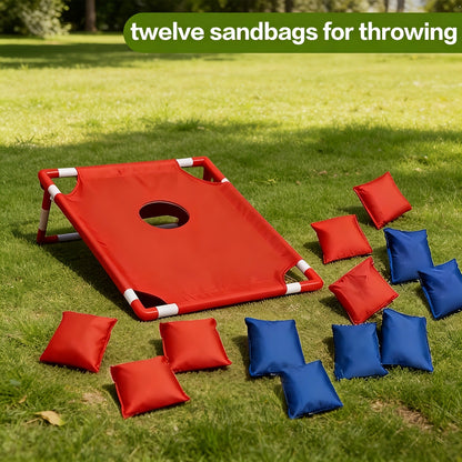 Portable Cornhole Game Set with 12 Bean Bags, Red & Blue Outdoor Toss Game Board for Backyard Camping Family Parties Holiday Gifts