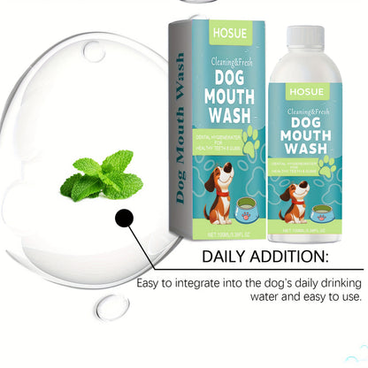 Dog Mouthwash for Fresh Breath with Peppermint Extract - Natural Dental Health Oral Care Liquid, Easy-to-Use Water Additive for Dogs, Freshens Breath & Supports Clean Teeth, 100ml / 3.38oz