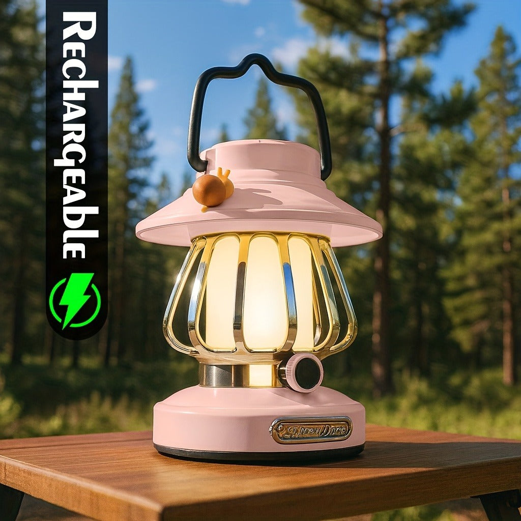 Camping Lantern Rechargeable LED, Snail Design Portable Camp Light with 3 Color Modes & Dimming, USB & Battery Dual Power, 18650 Lithium Battery, Freestanding Tent Light for Camping Hiking Emergency Home
