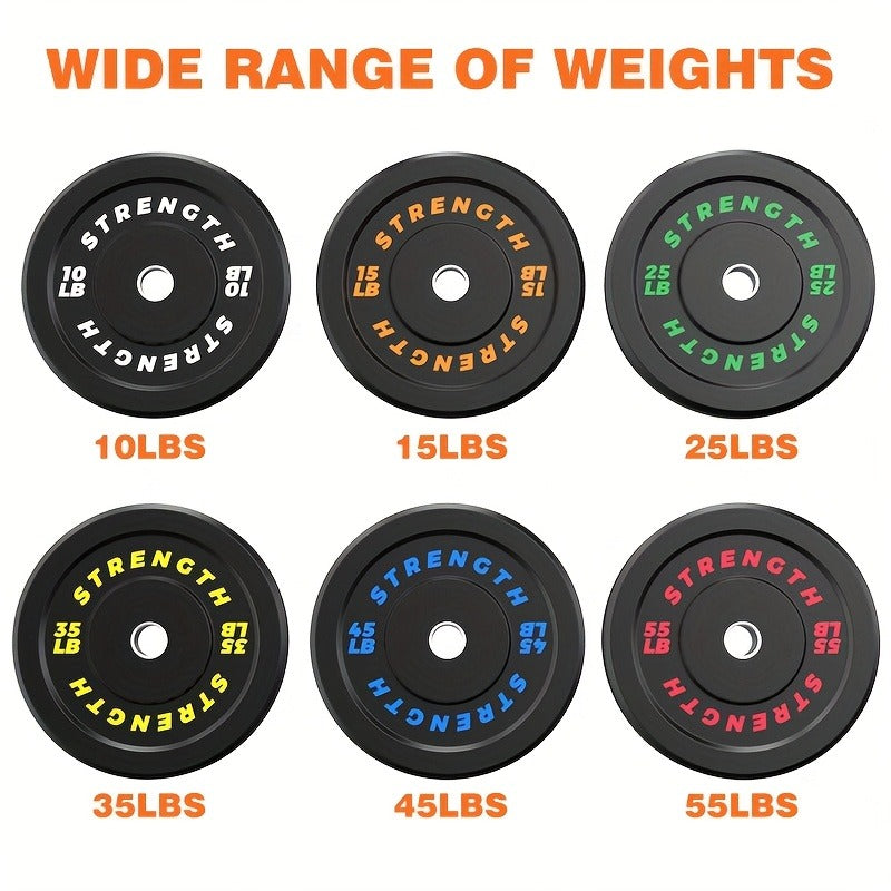 Bumper Plates – Rubber Olympic Weight Plates 10–45 lbs, 2-Inch Steel Center Ring, for Strength Training & Weightlifting, Home Gym Barbell Discs