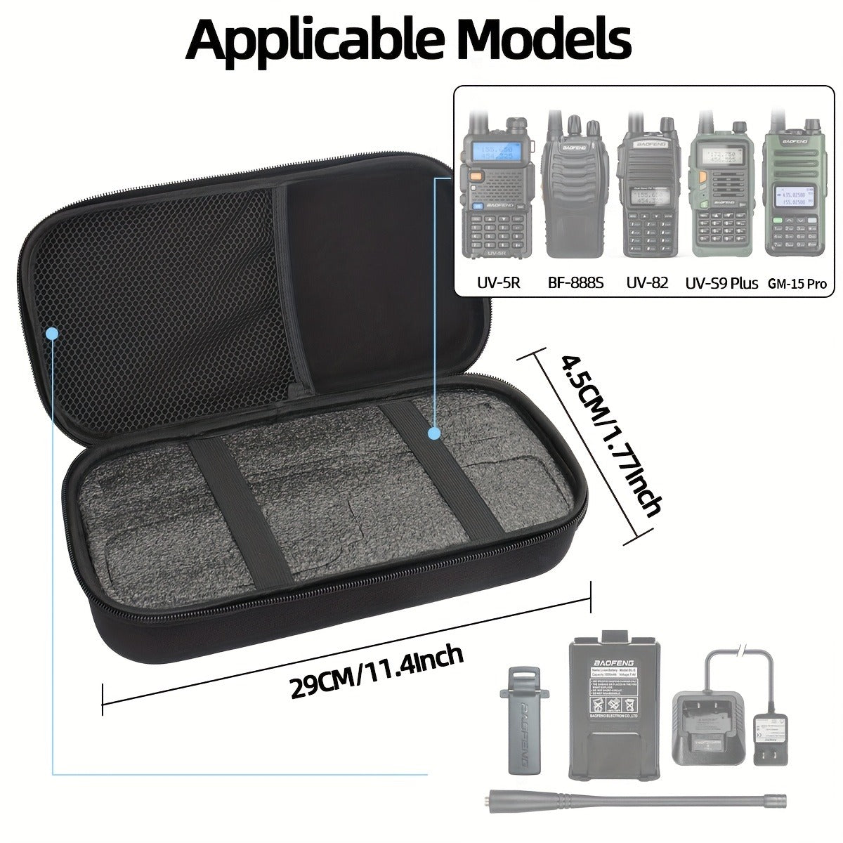 Hard Shell Walkie Talkie Case for Baofeng UV-5R BF-F8HP UV-82 UV-S9 Plus BF-888S GM-15 Pro – Handheld Ham Radio Hard Storage Carrying Bag with Soft Lining for Radio & Accessories