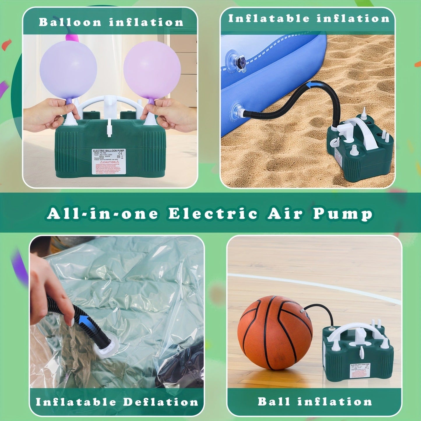 Electric Balloon Pump 3-in-1 Portable Inflator Deflator Fast Inflation for 260Q Foil Mylar Latex Double-Stuffed Balloons Pool Inflatables No Battery Required