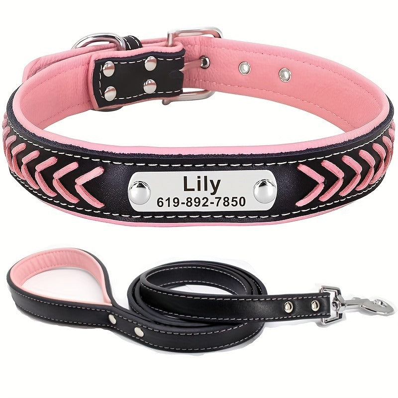 Personalized Dog Collar & Leash Set with Engraved Name Tag – Reflective Custom Collar for Small, Medium & Large Dogs and Cats | XS–XL