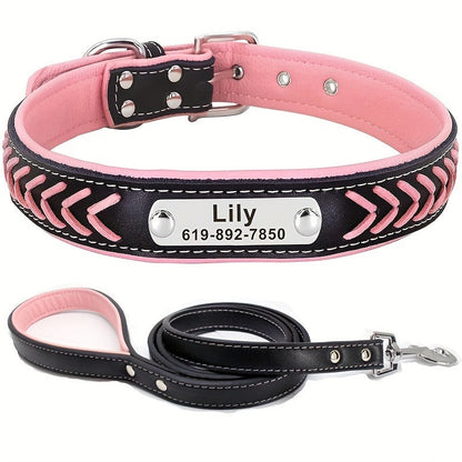 Personalized Dog Collar & Leash Set with Engraved Name Tag – Reflective Custom Collar for Small, Medium & Large Dogs and Cats | XS–XL