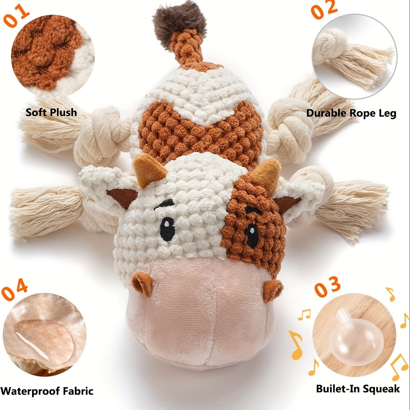 Squeaky Plush Cow Dog Toy with Crinkle Paper - Interactive Tug of War Chew Toy for Small Medium Large Dogs, Cute Cattle Design Washable Pet Toy for Fetch Play & Anxiety Relief