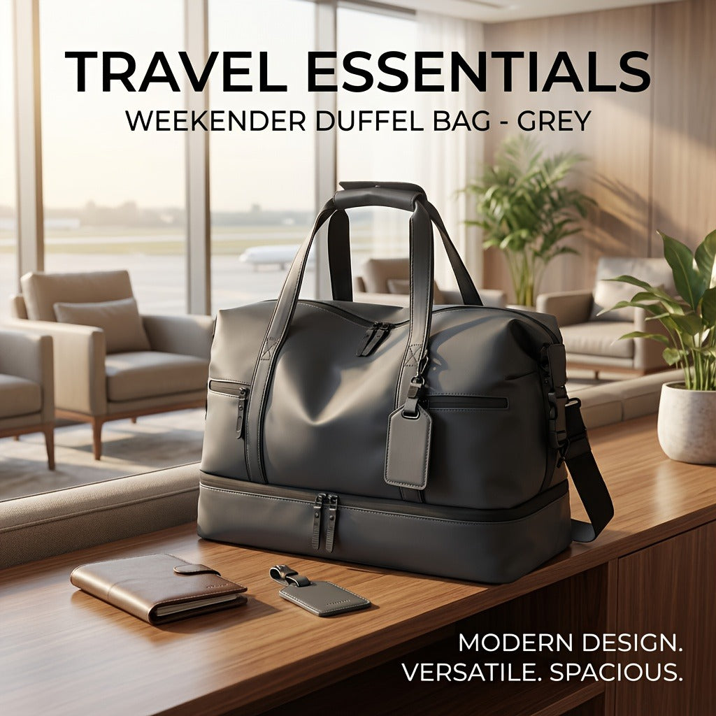 Gym Duffel Bag PU Foldable Sports Duffle with Shoe Compartment & Wet Pocket – Lightweight Weekender Travel Bag for Workout, Daily Use, Carry-On & Overnight Trips, Available in Black, Blue & Gray