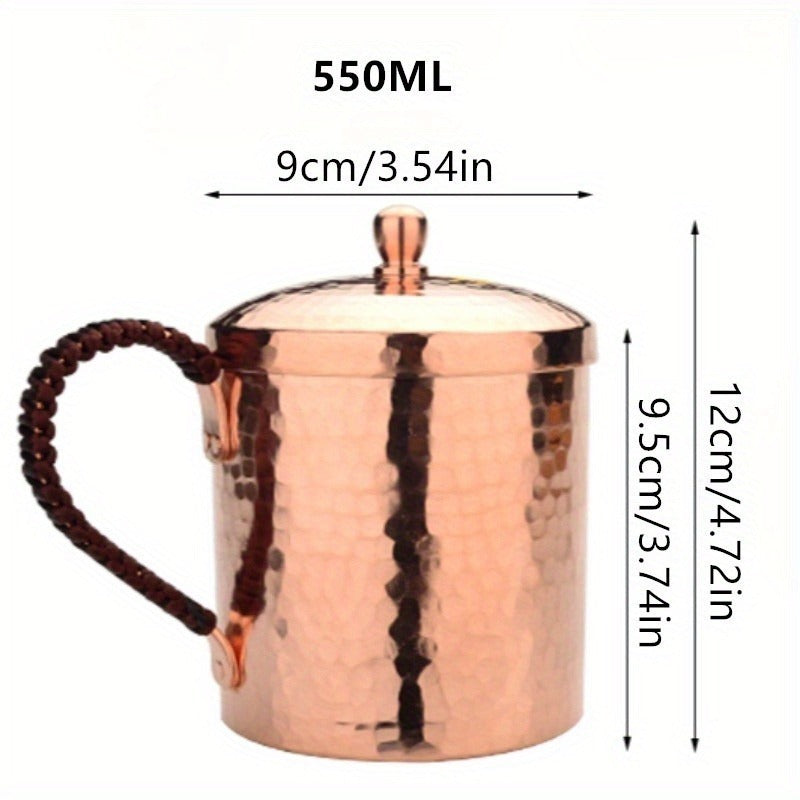 Moscow Mule Mug Hammered Copper 550ML – 100% Handcrafted Pure Solid Brass Cup with Rose Gold Finish | Heavy Gauge Traditional Cocktail Mug for Moscow Mule, Beer & Cold Drinks