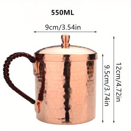 Moscow Mule Mug Hammered Copper 550ML – 100% Handcrafted Pure Solid Brass Cup with Rose Gold Finish | Heavy Gauge Traditional Cocktail Mug for Moscow Mule, Beer & Cold Drinks