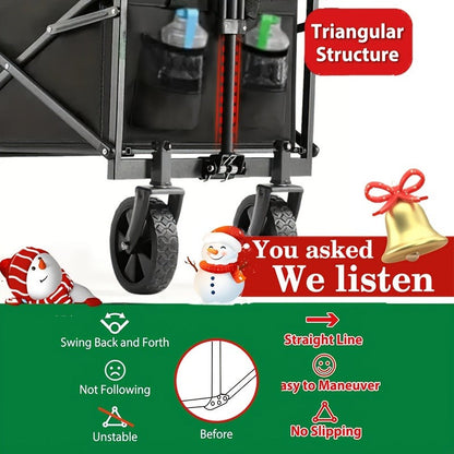 Heavy-Duty Folding Wagon Cart – All-Terrain Collapsible Utility Cart for Camping, Beach, Grocery, Gardening & Pet Outings