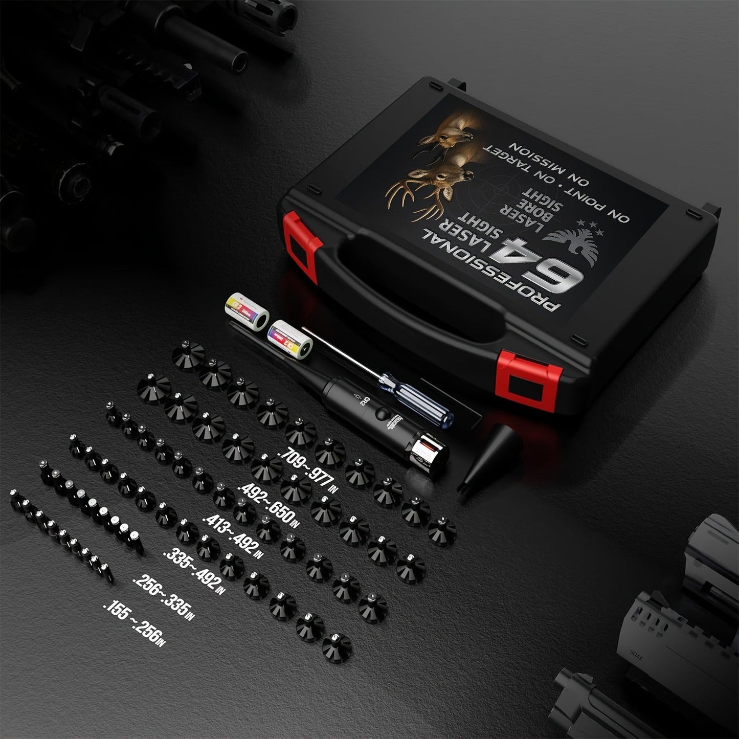 Laser Bore Sighter Kit with 64 Adapters, Red Laser Bore Sight for Rifles Shotguns Pistols Revolvers, Multi-Caliber .17 to 12GA Boresighter 400 Yard Range 72Hr Battery Life Class IIIA