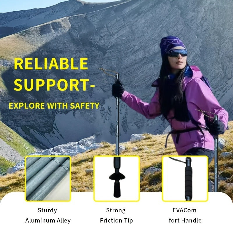 7-in-1 Tactical Hiking Staff – Extendable Foldable Survival Walking Stick with Compass, Fire Starter, Saw Blade, Screwdriver & Pliers – Aluminum Alloy or Stainless Steel, Camping & Hiking Gift