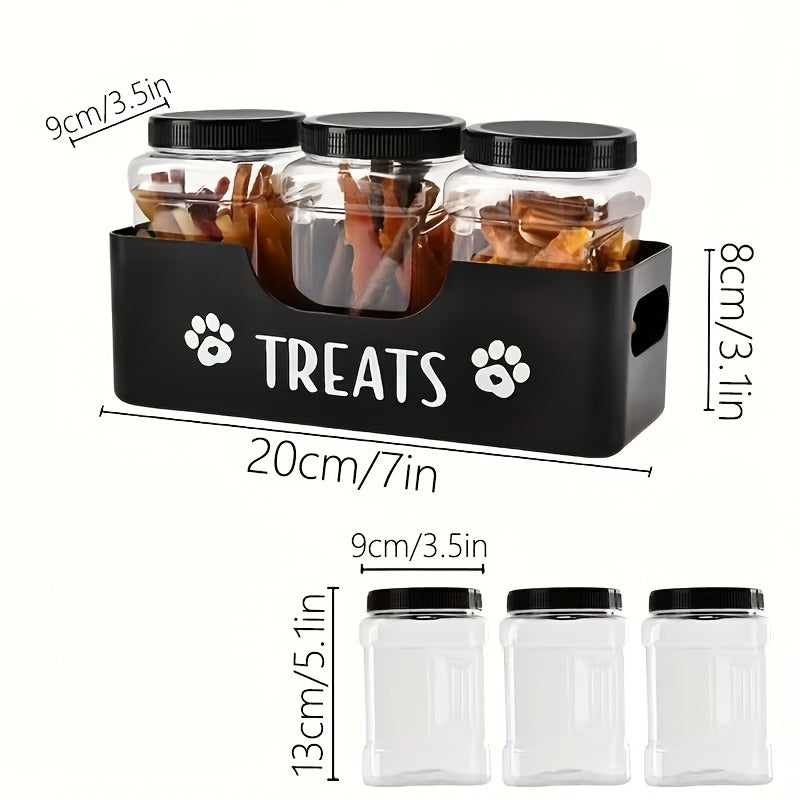 Airtight Pet Food Storage Container Set - 3pcs Plastic Jars with Lids, Farmhouse Style Snack Box for Dogs & Cats, Durable BPA-Free Treat Organizer, Kitchen Counter Canister Set, Black