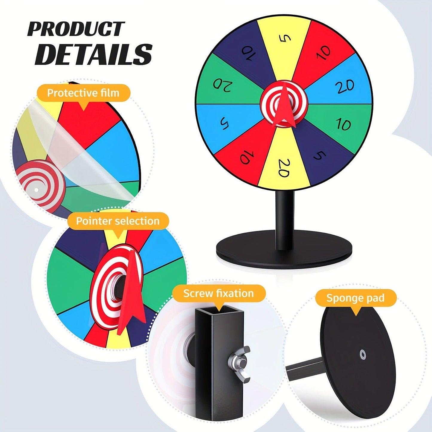 Tabletop Spinner Wheel 10 Slot - 8 Inch Heavy Duty Iron Base Prize Wheel for Carnival Games, Trade Show Spin Wheel, Party Supplies, Lucky Spin Game Wheel