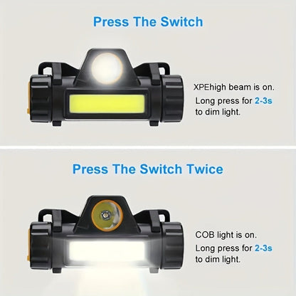 Rechargeable Headlamp 4 Pack, COB LED Head Lamp with Magnetic Base, USB Rechargeable Super Bright Headlight, Hands-Free Work Light for Camping Hiking Fishing Running Cycling, Hard Hat Clip Included