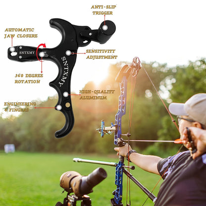 Archery Bow Release Aid for Compound Bow - 360° Rotating Aluminum Thumb Trigger Wrist Strap Release with Adjustable Sensitivity for Hunting & Target Shooting, Black Red Blue Grey