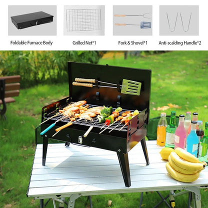Portable Charcoal BBQ Grill Foldable - Lightweight Compact Outdoor Smoker Grill for Camping, Picnics, Hiking & Backyard Barbecue - Easy Setup Tabletop Charcoal Grill