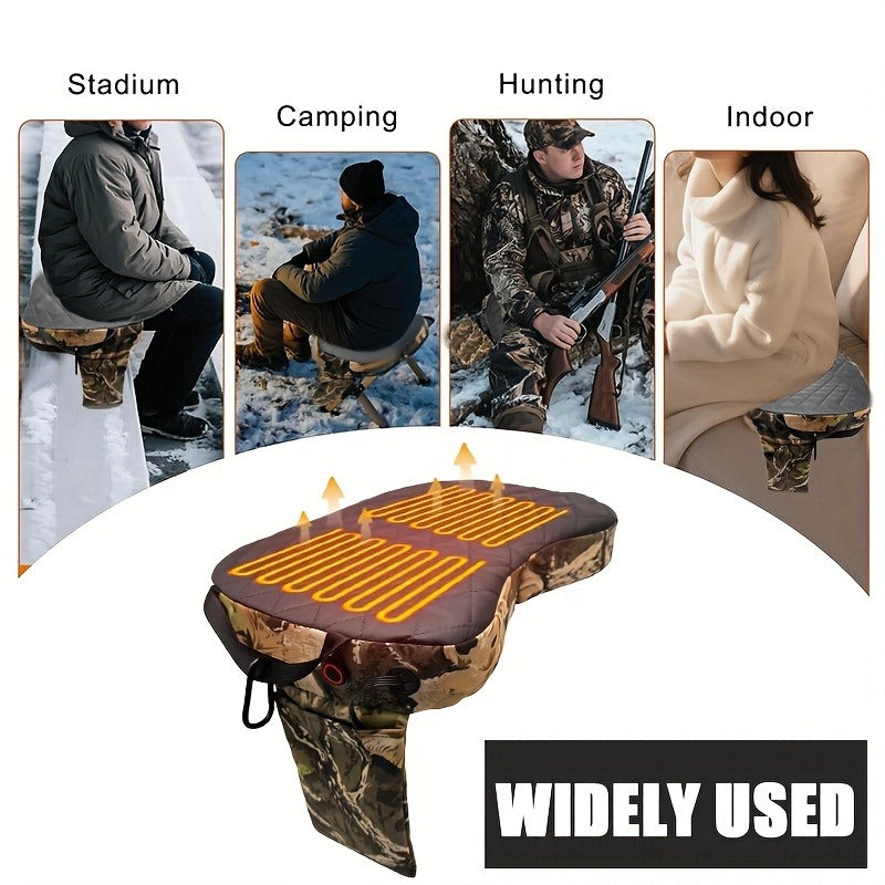 Heated Hunting Seat Foldable Camouflage – Portable Heated Cushion for Tree Stand, Ice Fishing & Outdoor Camping, Stays Warm in Cold Weather, Lightweight & Compact Design (Power Bank Not Included)