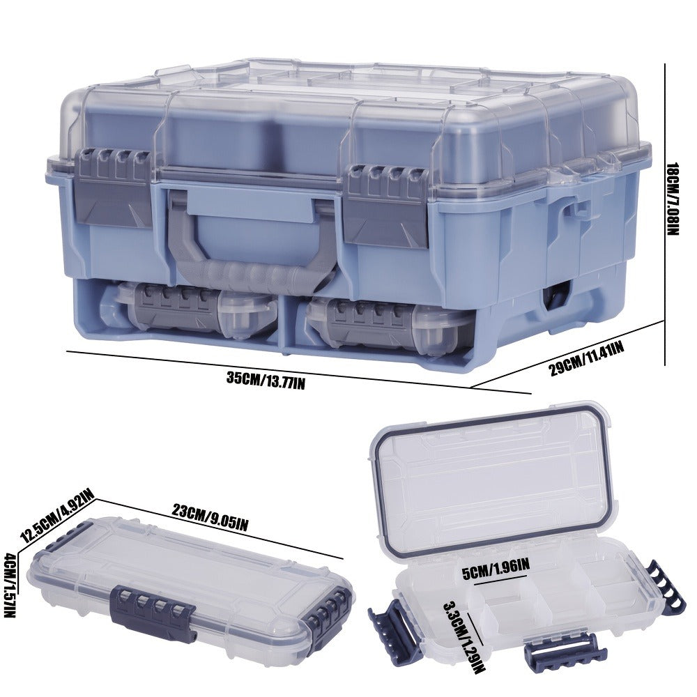 Fishing Tackle Box with Adjustable Dividers & Handle - Multi-Layer Large Capacity Portable Lure Storage Organizer for Hooks, Baits & Accessories - Waterproof Fishing Gear Box for Bass, Kayak & Outdoor Fishing