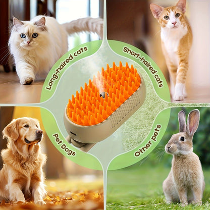 Cat Grooming Steam Brush - Self-Cleaning 4-in-1 Pet Brush with Spray for Cats & Dogs Shedding Grooming Control Deshedding Tool