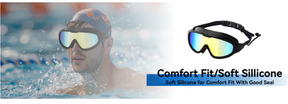 Anti-Fog Swim Goggles 2-Pack with Earplugs Nose Clip & Case, Wide Lens Leakproof
