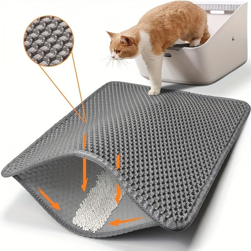 Cat Litter Mat Honeycomb Double Layer - Waterproof Urine-Proof Washable Litter Trapping Mat, Reduces Scatter & Easy to Clean, 2 Sizes & 3 Colors for Indoor Cats