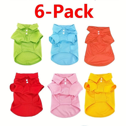 Dog Polo Shirt 6-Pack Collared T-Shirt Breathable Pullover – 100% Polyester All-Season Pet Outfit for Small Medium Dogs & Cats, Boy & Girl Puppy Kitten Apparel, Sizes XS to XL