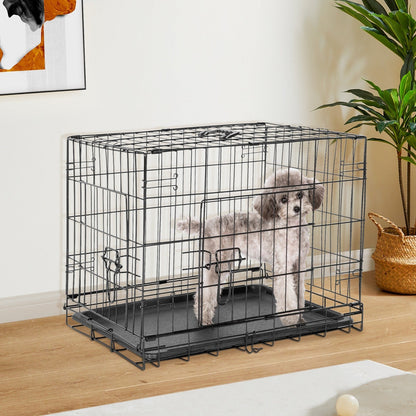 Folding Wire Dog Crate with Divider - Single & Double Door Options, Leak-Proof Plastic Tray, Indoor Outdoor Travel Kennel for Small Medium Large Dogs, 24" / 30" / 36" Sizes