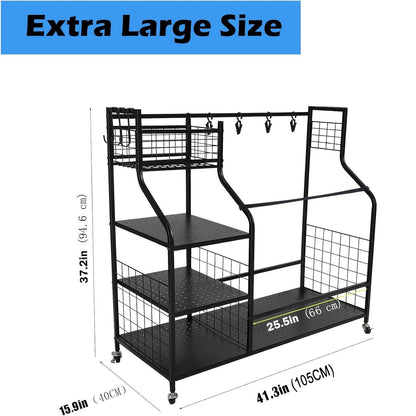 Golf Bag Storage Rack & Organizer for Garage – Extra Large Golf Club Holder Stand for 2 Bags, Heavy Duty Golf Equipment Accessories with Optional Side Pocket