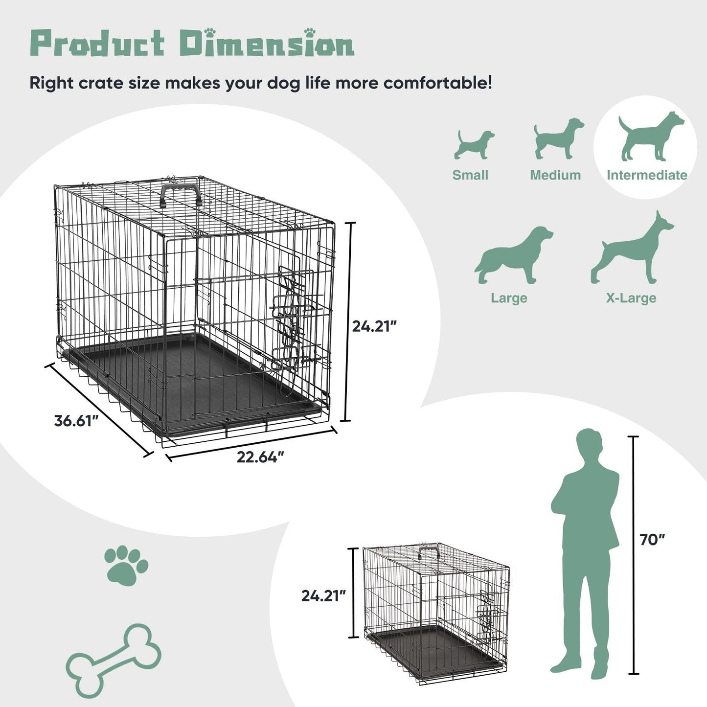 Folding Wire Dog Crate with Divider - Single & Double Door Options, Leak-Proof Plastic Tray, Indoor Outdoor Travel Kennel for Small Medium Large Dogs, 24" / 30" / 36" Sizes