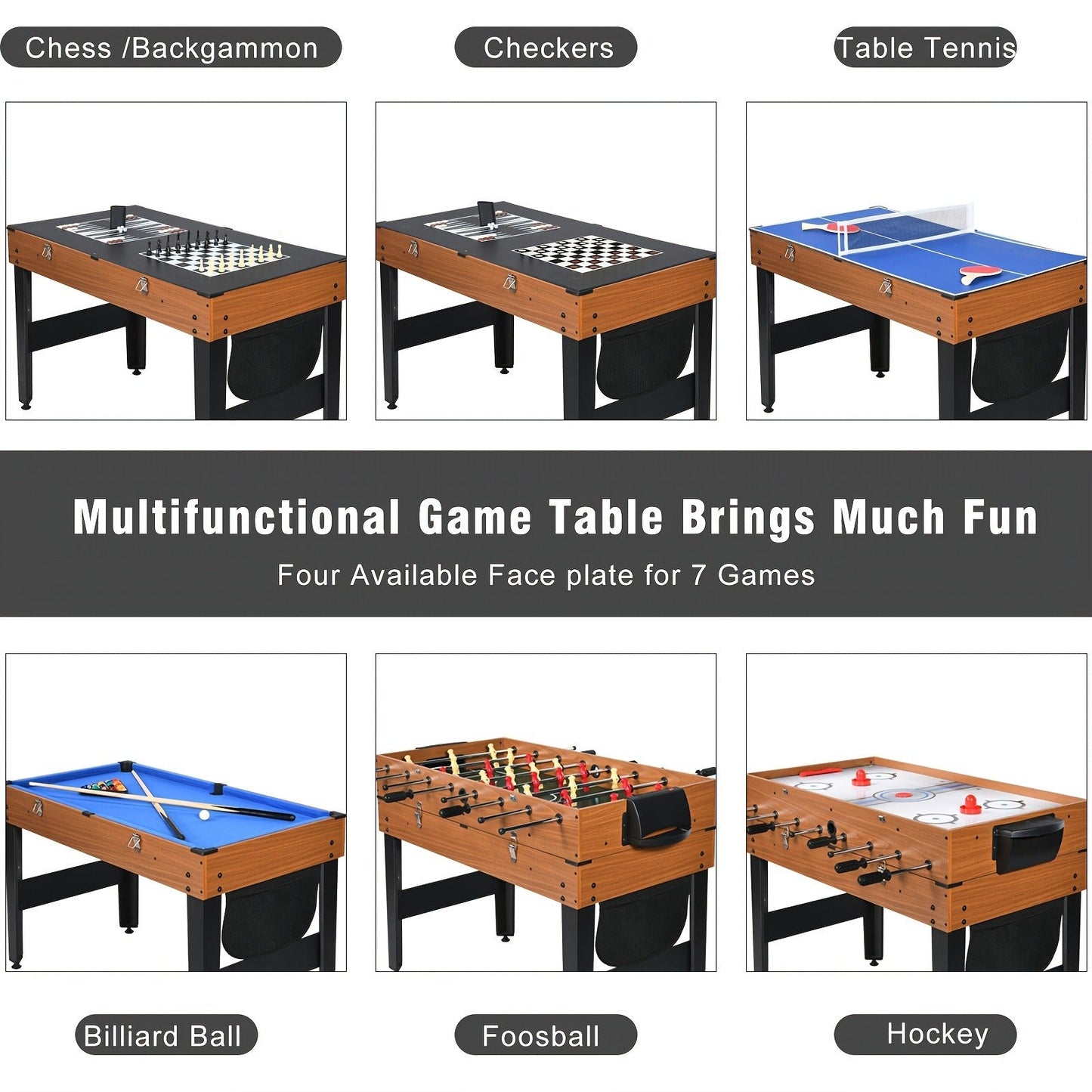 7-in-1 Multi Game Table Combo Set Foosball Hockey Ping Pong Billiards Chess for Home Game Room