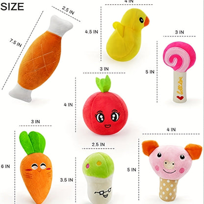 Squeaky Dog Toys 14 Pack Stuffed Plush Fruits Vegetables Set Crinkle Chew Toys for Puppies Small Medium Dogs Teething Safe Non-Toxic Machine Washable