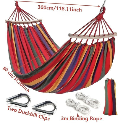 Outdoor Woven Hammock with Wooden Spreader Bar – Thickened Nylon Rope, Single or Double Size – Hanging Chair Swing Bed for Garden, Courtyard, Park & Balcony (No Frame Included)