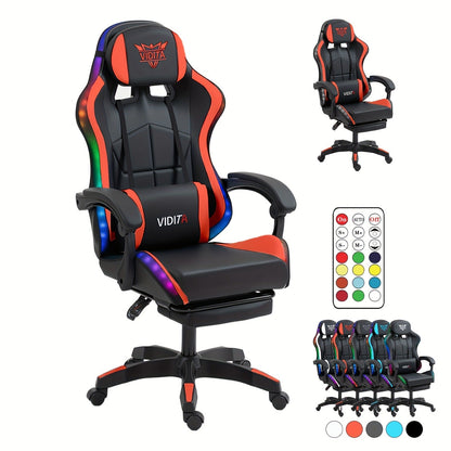 RGB Gaming Chair with LED Lights Footrest Ergonomic Gaming Chair with Massage Lumbar Support Reclining Video Game Chair for Adults Home Office Computer Chair with USB RGB Lighting