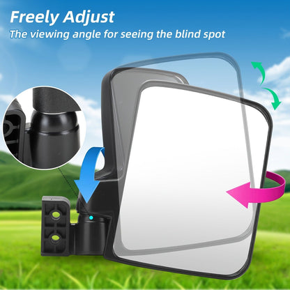 Golf Cart Mirror Set Convex Wide Angle Rotatable Side & Panoramic Rear View Mirrors – Fits Yamaha, EZGO, Club Car & Most Golf Carts, 0.75"-1.25" Square Frame, Real Glass, ABS Housing, Easy Install