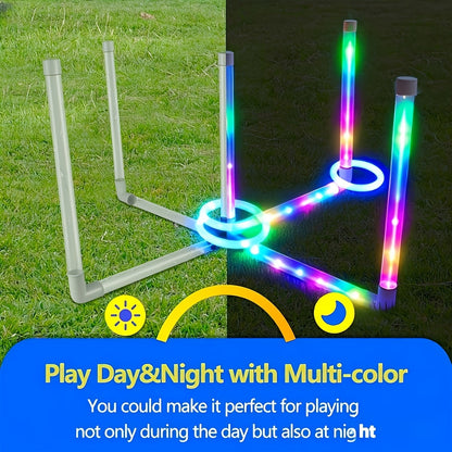 LED Glow Ring Toss Game | Indoor Outdoor Lawn Game for Kids & Family | Glowing Ring Toss Set for Game Night Parties Kindergarten Educational Fun Competition Backyard Play
