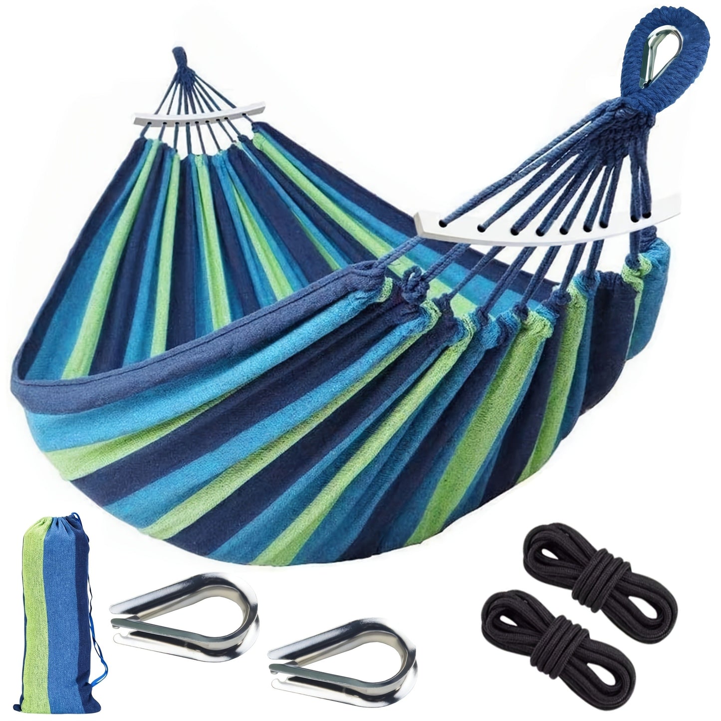 Nylon Hammock Heavy Duty Curved 110 x 59 Inch 100% Woven Nylon Anti-Tip Design Large Double Hammock for Indoor Outdoor Backyard Patio Camping Red Blue