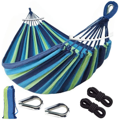 Nylon Hammock Heavy Duty Curved 110 x 59 Inch 100% Woven Nylon Anti-Tip Design Large Double Hammock for Indoor Outdoor Backyard Patio Camping Red Blue