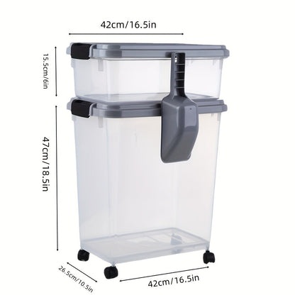 Pet Food Storage Container Set 3-Piece – 30QT + 10QT Airtight Snap-Lock with 360° Wheels & Scoop, Holds up to 37.5lb, for Dog Cat & Bird Food