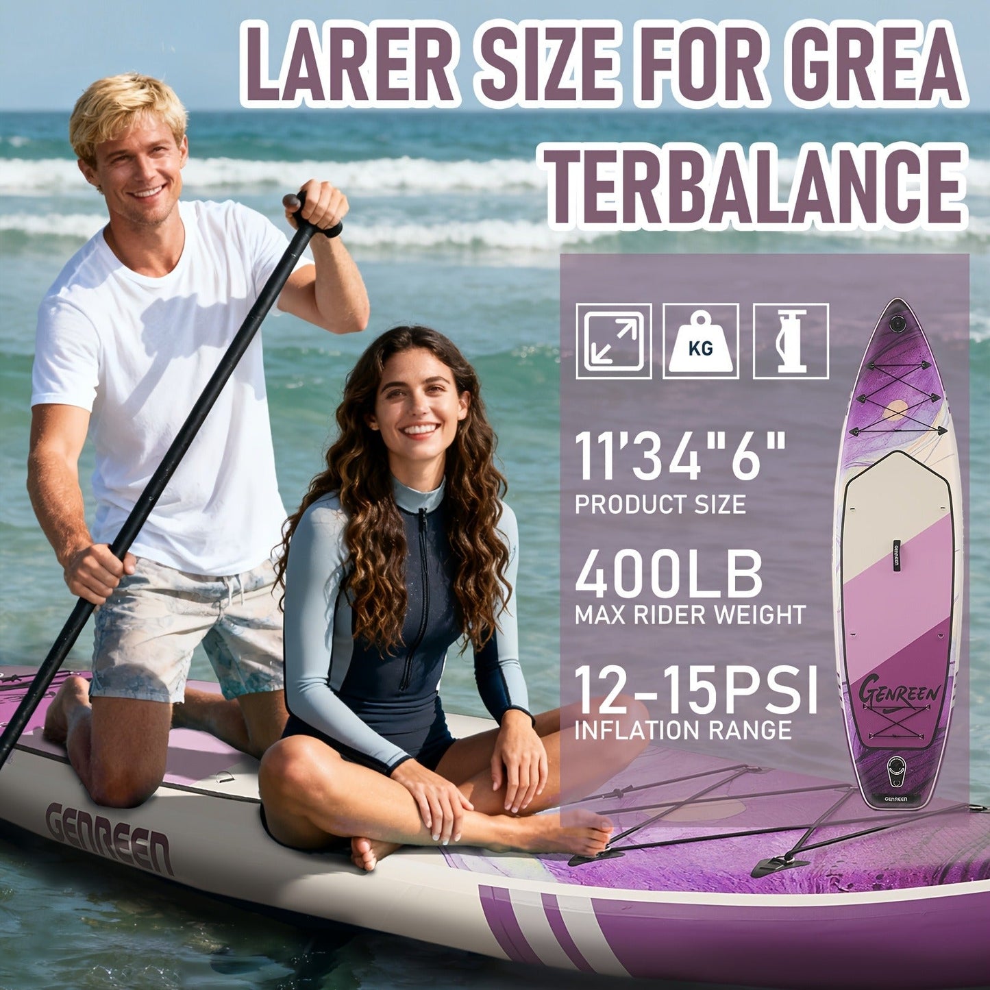 11ft SUP Board Inflatable Stand Up Paddle Board – Non-Slip Deck, Wide Stance, Heavy-Duty for Adults Beginners Experts, Yoga Fishing Lake Ocean River, Travel Backpack Included