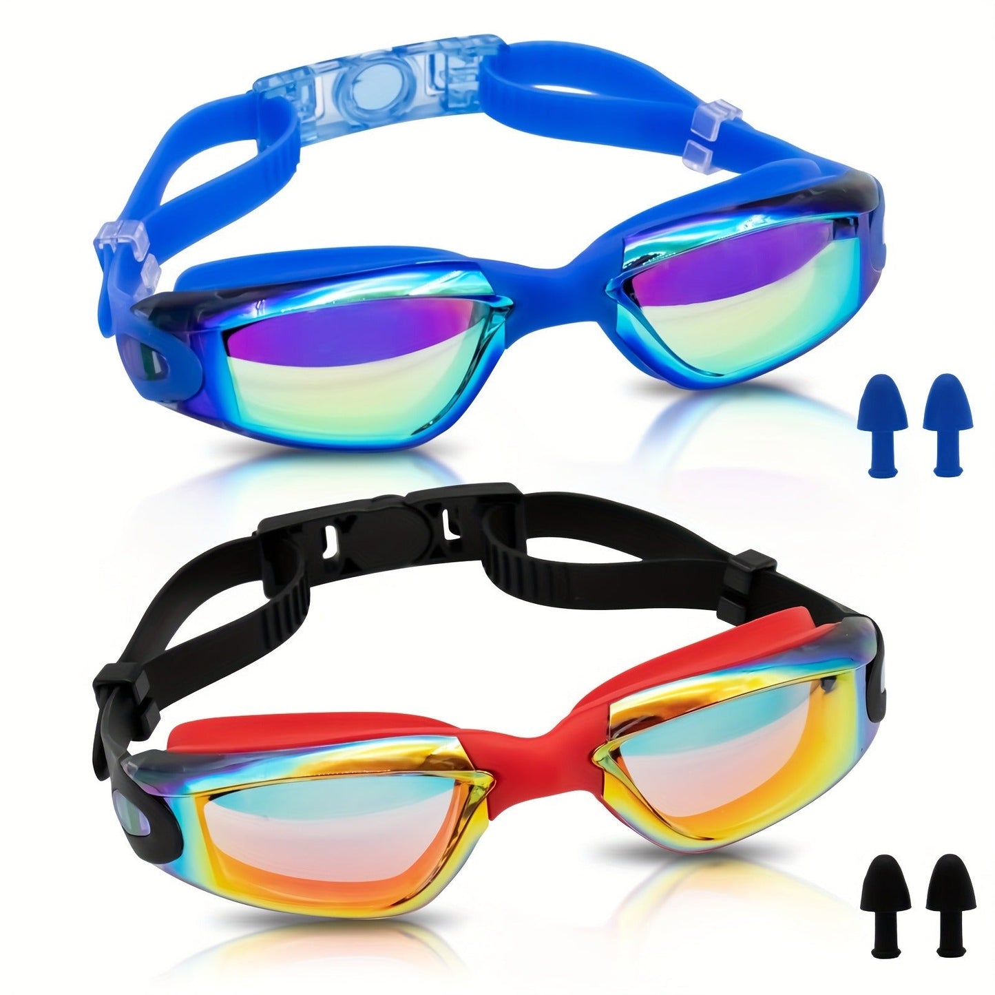 Anti-Fog Swim Goggles 2 Pack for Adults & Youth – Professional Mirrored Pool Goggles with UV Protection, No-Leak Wide View Lens, Adjustable Strap for Men Women Kids Swimmers