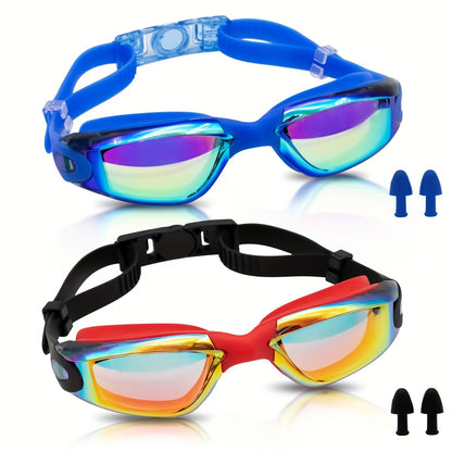 Anti-Fog Swim Goggles 2 Pack for Adults & Youth – Professional Mirrored Pool Goggles with UV Protection, No-Leak Wide View Lens, Adjustable Strap for Men Women Kids Swimmers