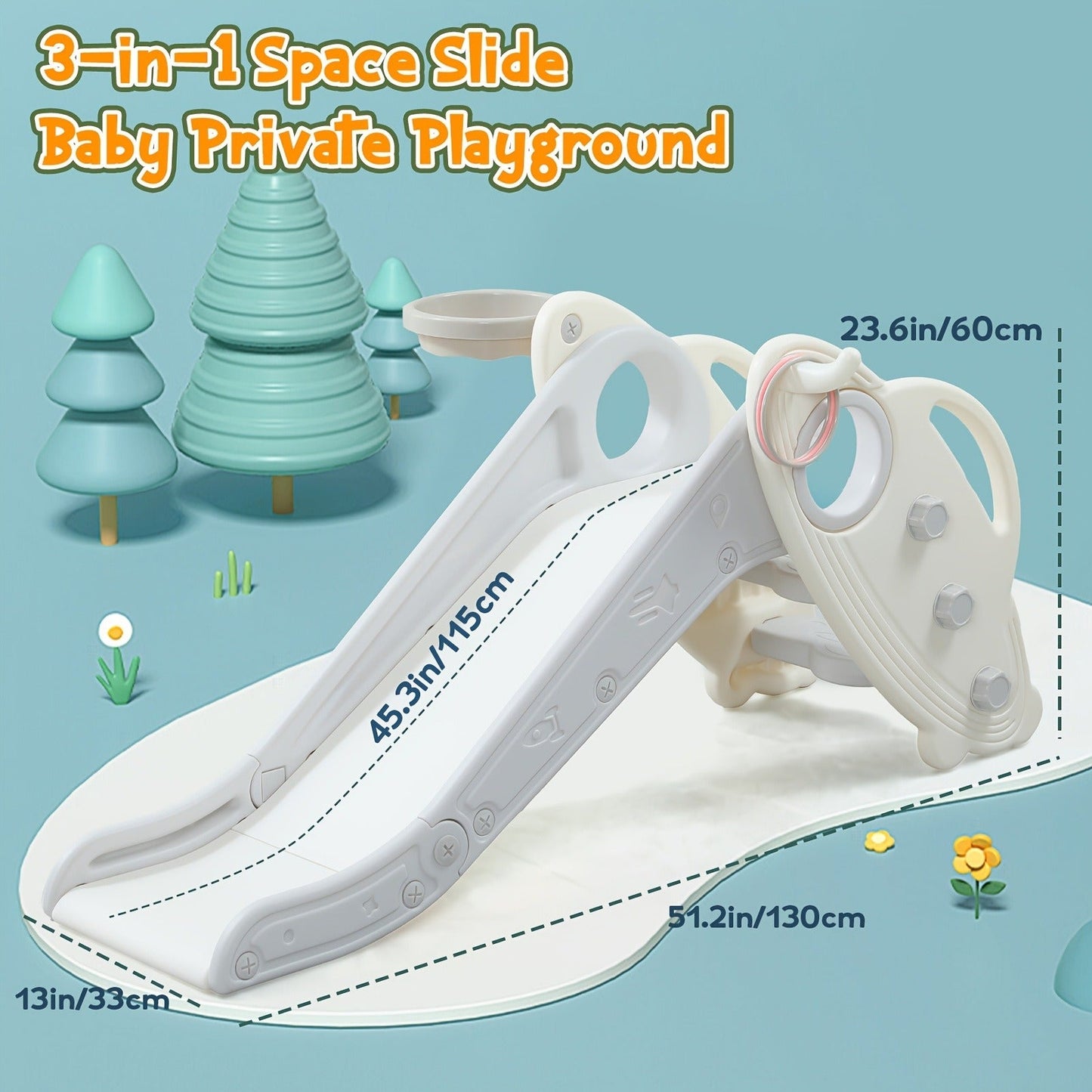 Foldable Toddler Slide for Indoor & Outdoor – Non-Slip Steps, Safe Handrail, Anti-Slip Mat, Extra-Long Buffer Slide – Kids Home Climbing Play Set, Birthday Gift for Boys & Girls