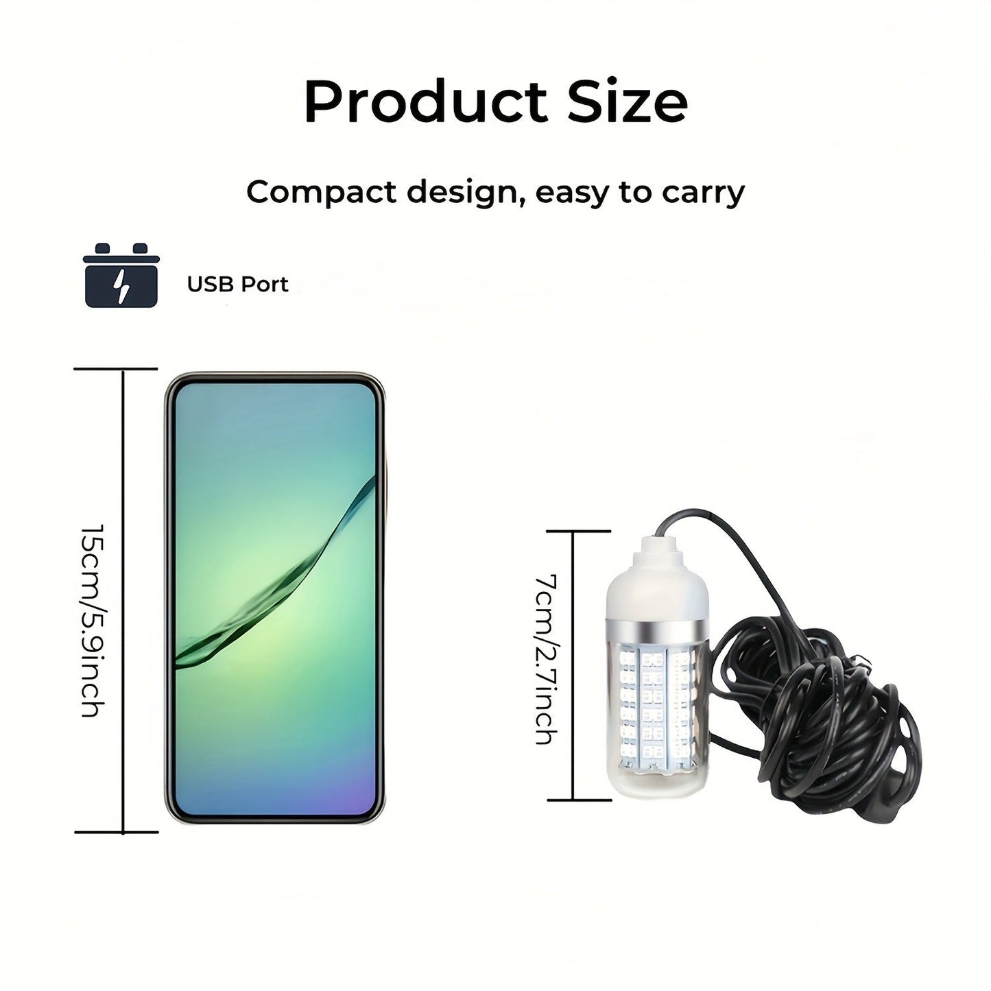 108 LED Underwater Fishing Light – IP68 Waterproof Night Fishing Lure Light with USB Connector & 16.4ft Cable, Super Bright Submersible Fish Attracting Light for Boat, Ice Fishing & Night Fishing (Green/White)