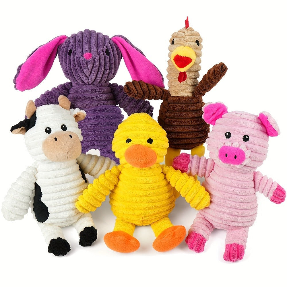 Squeaky Plush Dog Toys Pack of 5 - Stuffed Animal Dog Toy Bundle with Embroidered Safety Eyes, Washable Soft Chew Toys for Small Medium Large Dogs, Cute Puppy Gift Set - Pig Frog Elephant Chicken Fox
