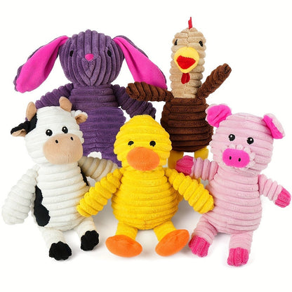 Squeaky Plush Dog Toys Pack of 5 - Stuffed Animal Dog Toy Bundle with Embroidered Safety Eyes, Washable Soft Chew Toys for Small Medium Large Dogs, Cute Puppy Gift Set - Pig Frog Elephant Chicken Fox