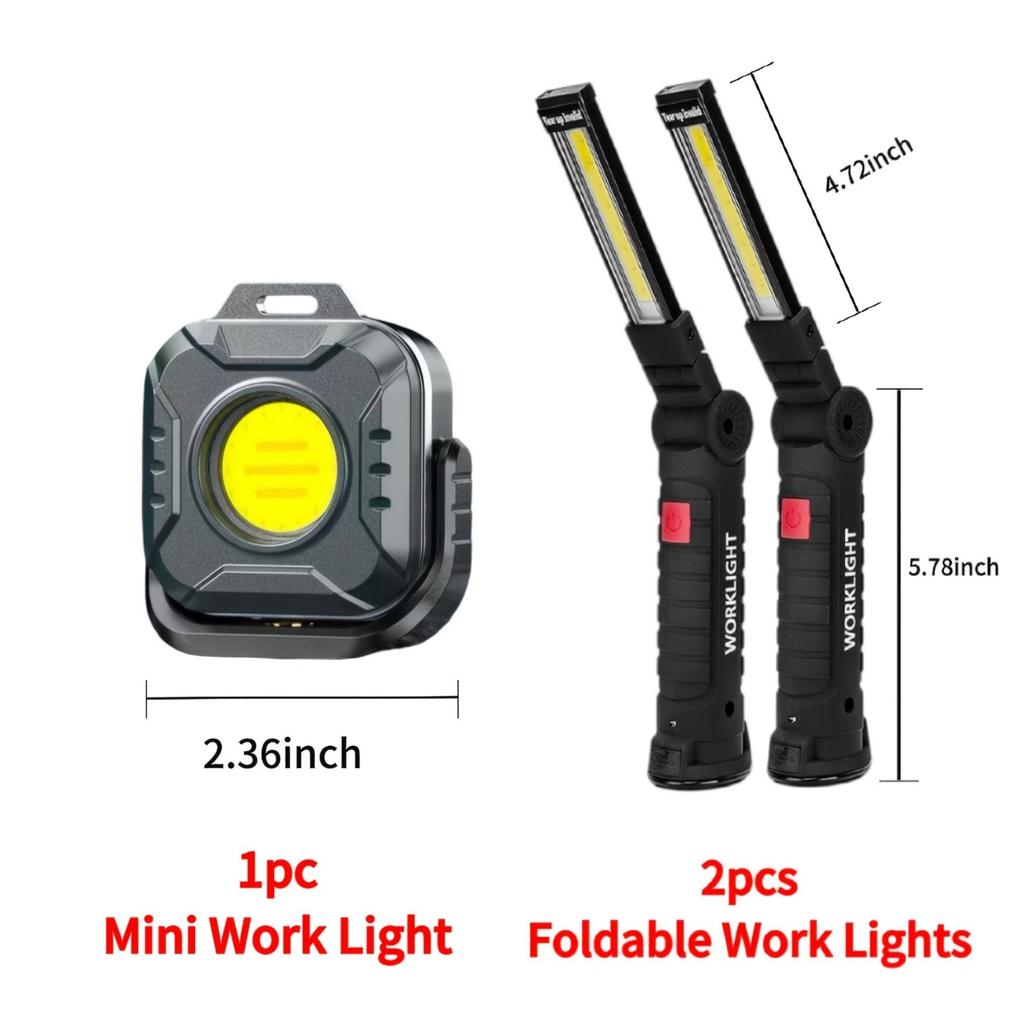 COB LED Work Light Rechargeable - Magnetic Base Portable Flashlight, 1000 Lumen Adjustable Beam, Multi-Pack Hanging Lamp for Garage, Camping, Yard & Emergency Use