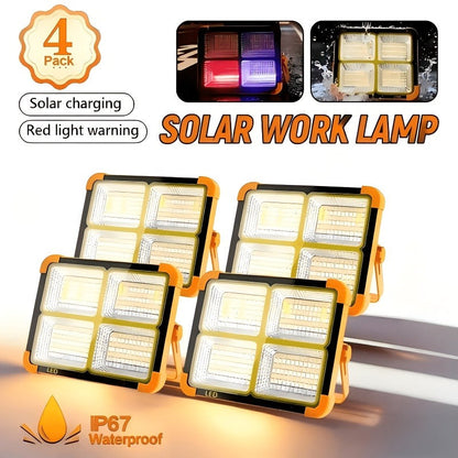 Magnetic Solar Work Light with Hook – 6500 Lumen LED Camping Light, Adjustable Brightness, Solar & USB-C Dual Charging, 6 Modes, Portable Hanging Lamp for Camping, Hiking, Garage & Emergency, 1/2/4/6/10 Pack